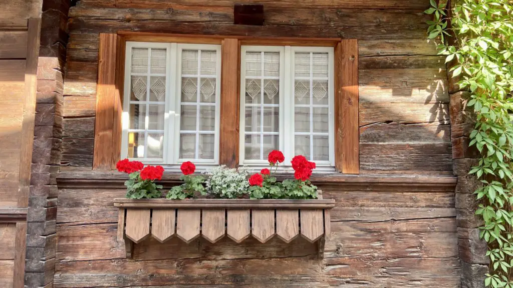 window flower box on the second most beautiful street in the world brunngasse brienz switzerland