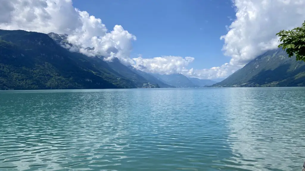 view of lake brienz from brienz lakefront promenade