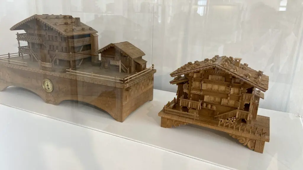 mini swiss chalet music boxes at swiss woodcarving museum in brienz switzerland