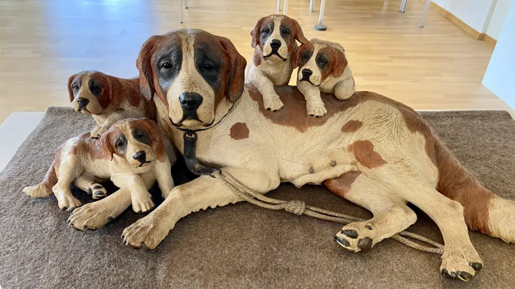 handcarved dogs at swiss woodcarving museum in brienz switzerland