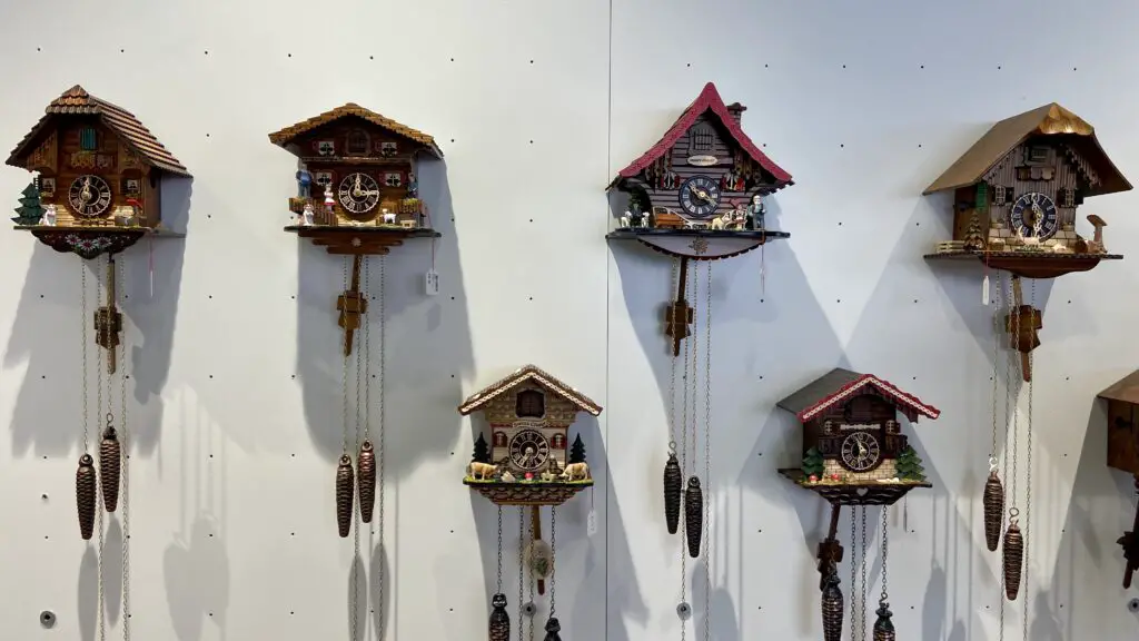 handcarved cuckoo clocks at swiss woodcarving museum in brienz switzerland