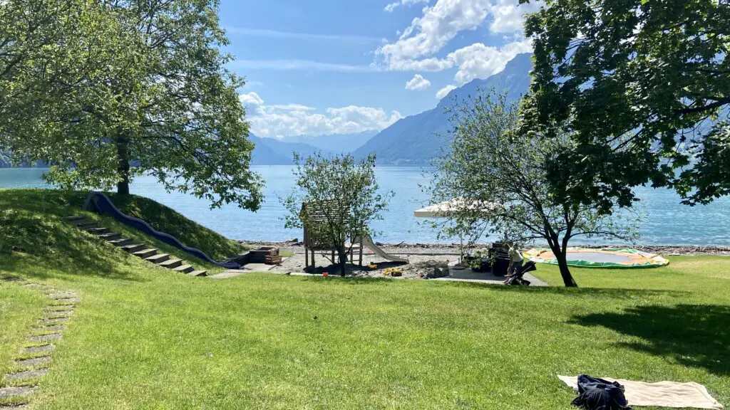 view of lake brienz from strandbad brienz