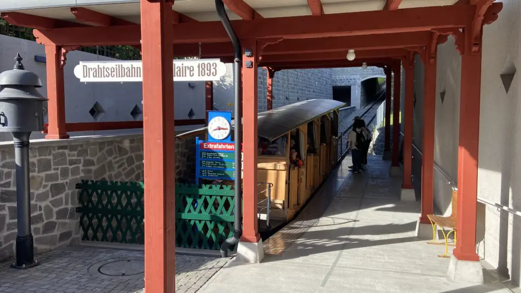 boarding the stanserhorn funicular in stans switzerland