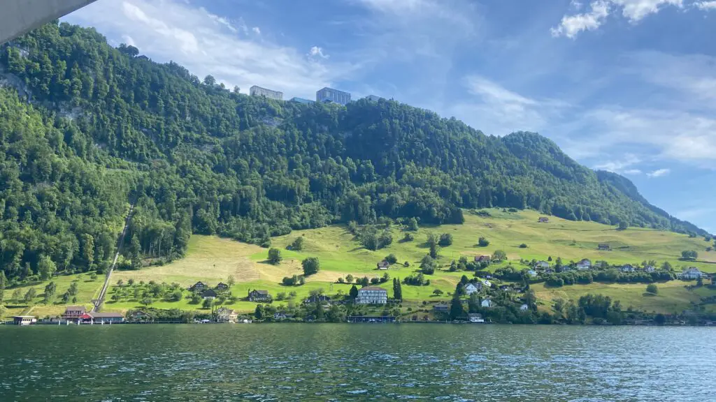 view of Bürgenstock from a boat ride on Lake Lucerne