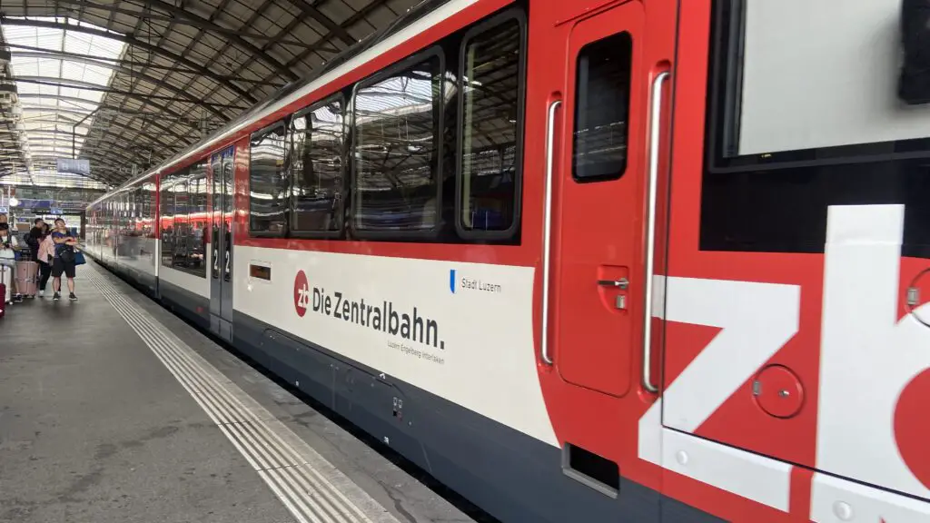 lucerne switzerland train station and the luzern interlaken express panoramic train on the platform