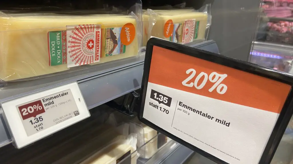 action sale sign in migros grocery store