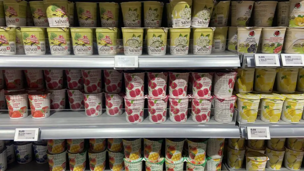 swiss yogurt in migros grocery store