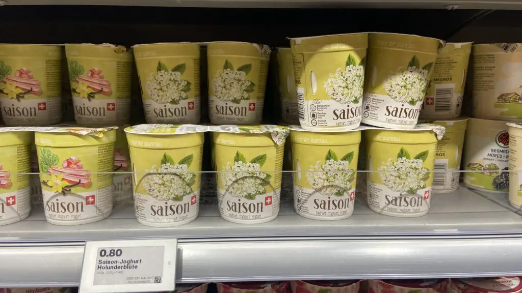 elderflower yogurt in migros grocery store