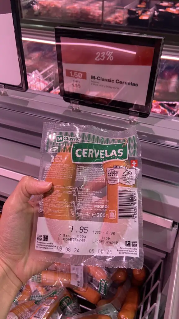 cervelas swiss sausage from migros grocery store in switzerland