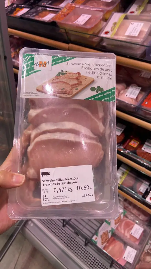 pork chops from migros grocery store in switzerland