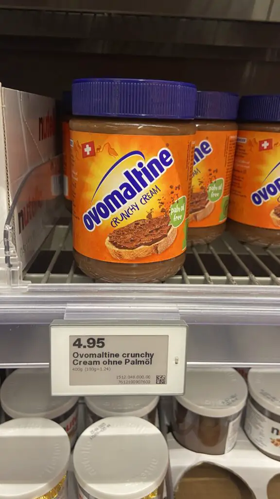 ovalmaltine hazelnut spread from migros grocery store in switzerland