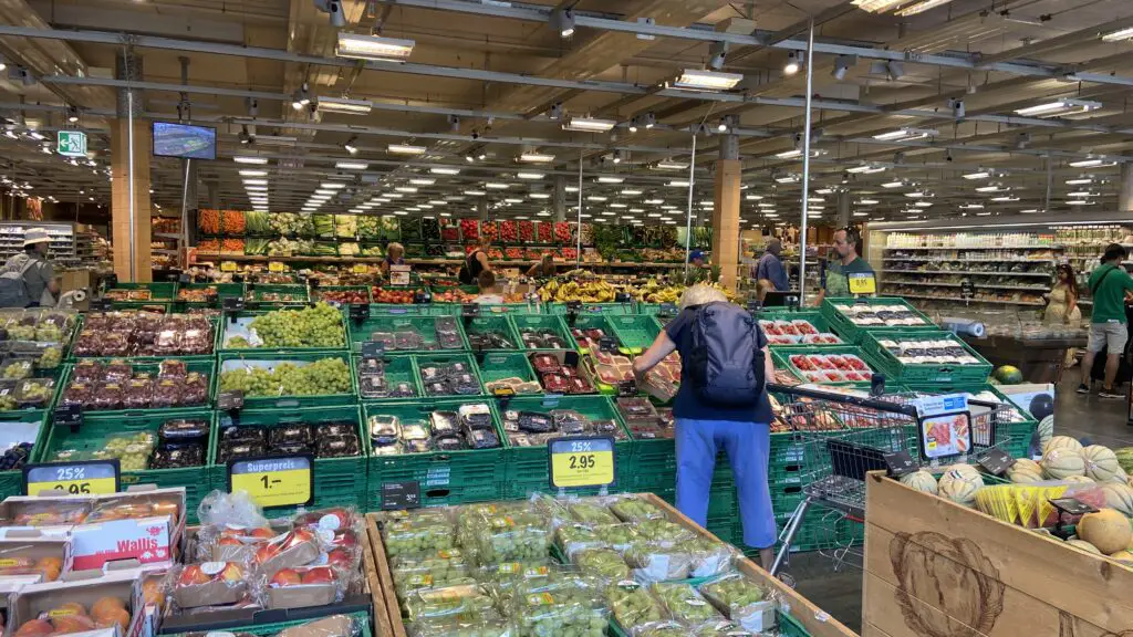 coop grocery store in switzerland produce section of swiss vegetables and fruits