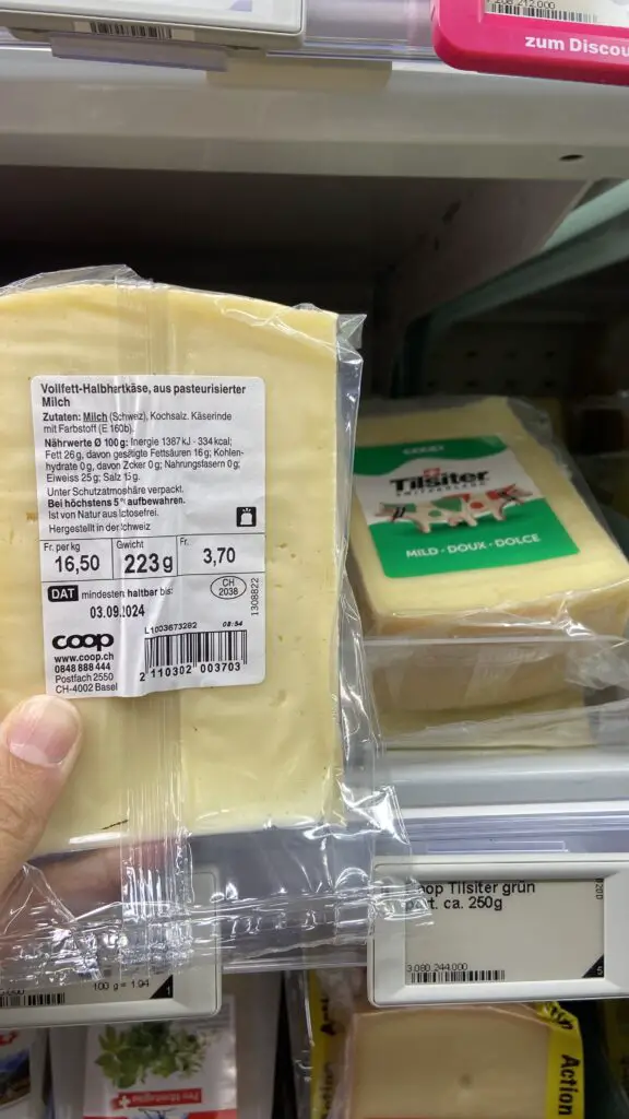 tilsiter cheese from coop switzerland grocery store