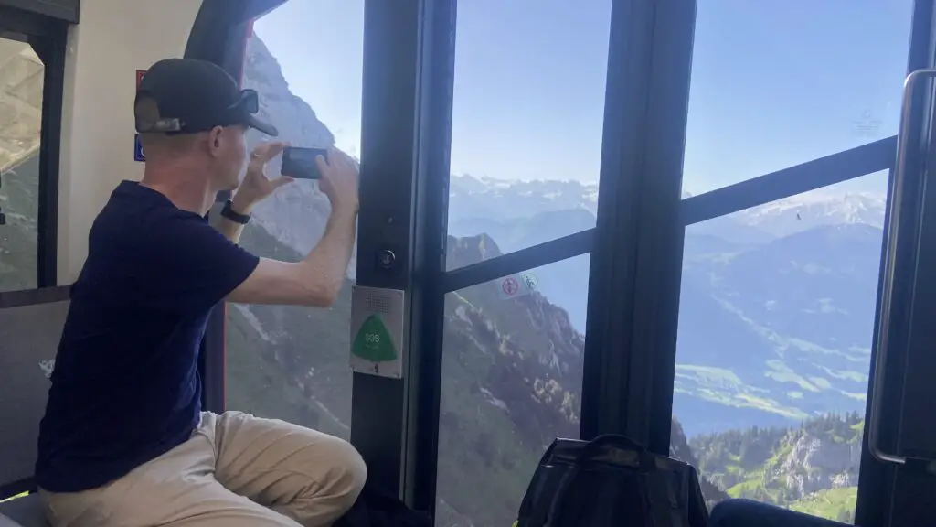 brett taking a photo on the mt pilatus railway