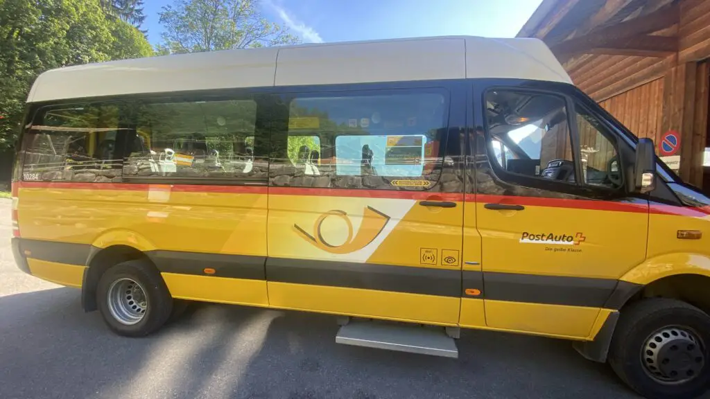 Picture of the small bus from Lauterbrunnen Valley to Isenfluh Switzerland