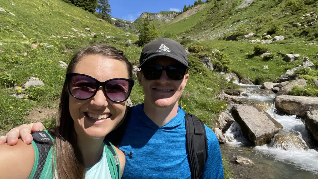 jana and brett aplins in the alps hiking from sulwald to the lobhorn hut