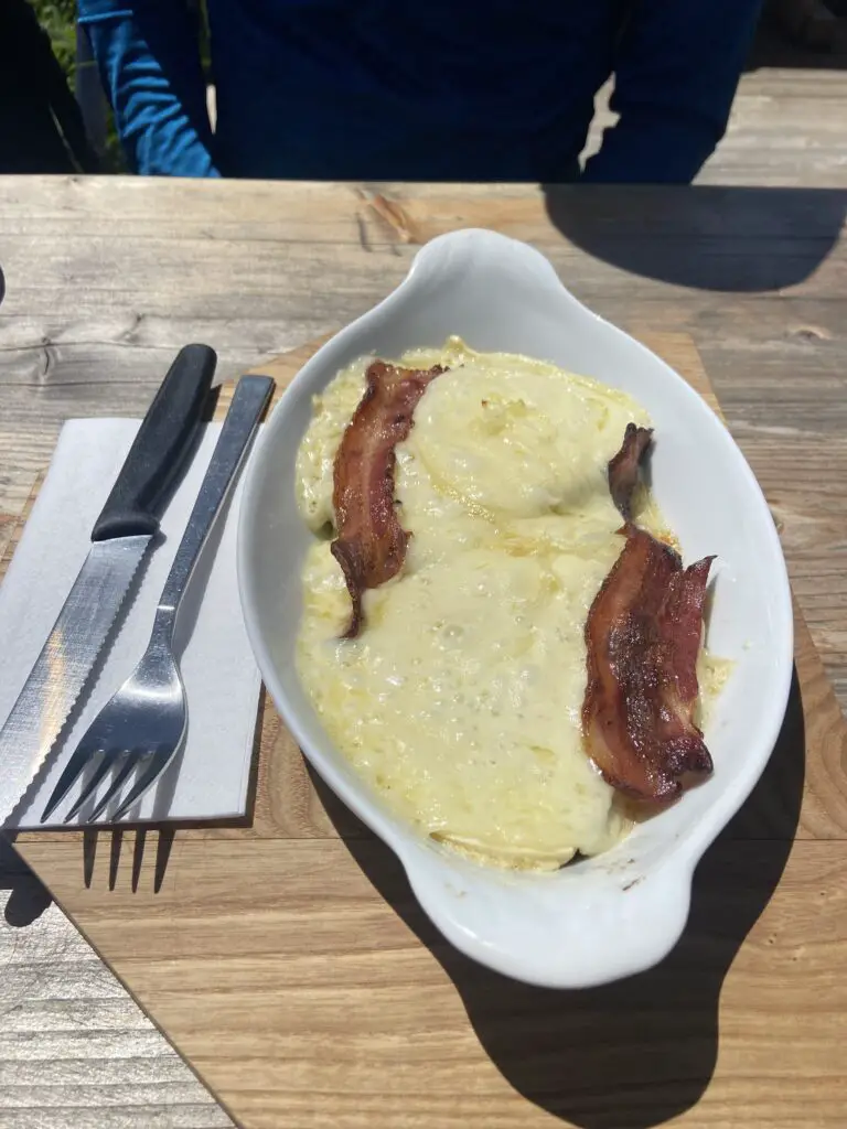 kaseschnitte cheese toast at the lobhornhutte switzerland