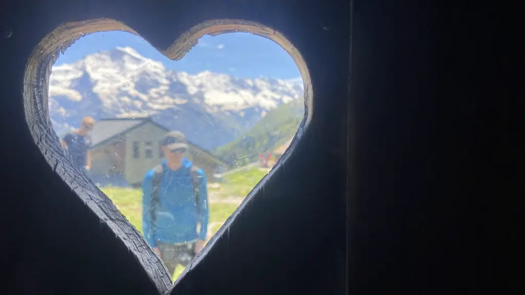 view from the outhouses at the lobhorn hut switzerland