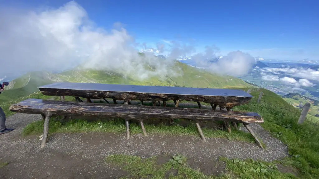 picnic table along the stoos ride trail