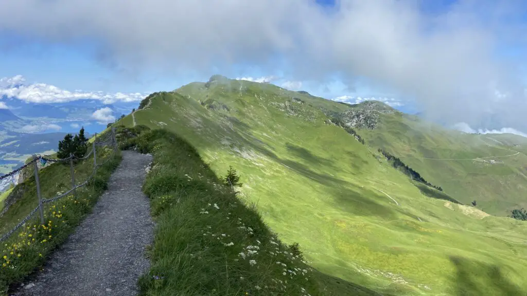 view of the trail on the stoos ridge hike most beautiful hike in switzerland