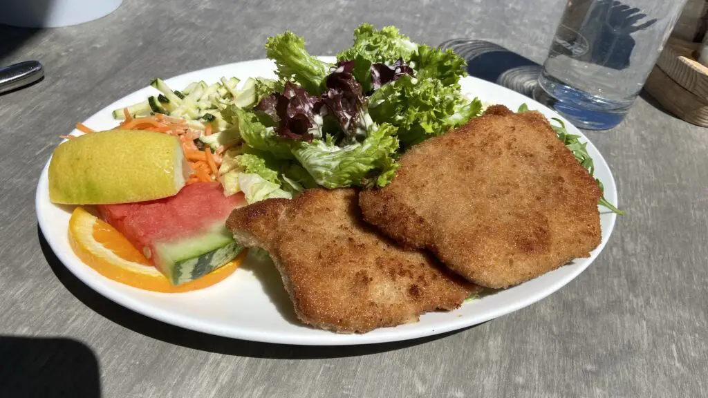schnitzel from stoos hütta restaurant in stoos switzerland