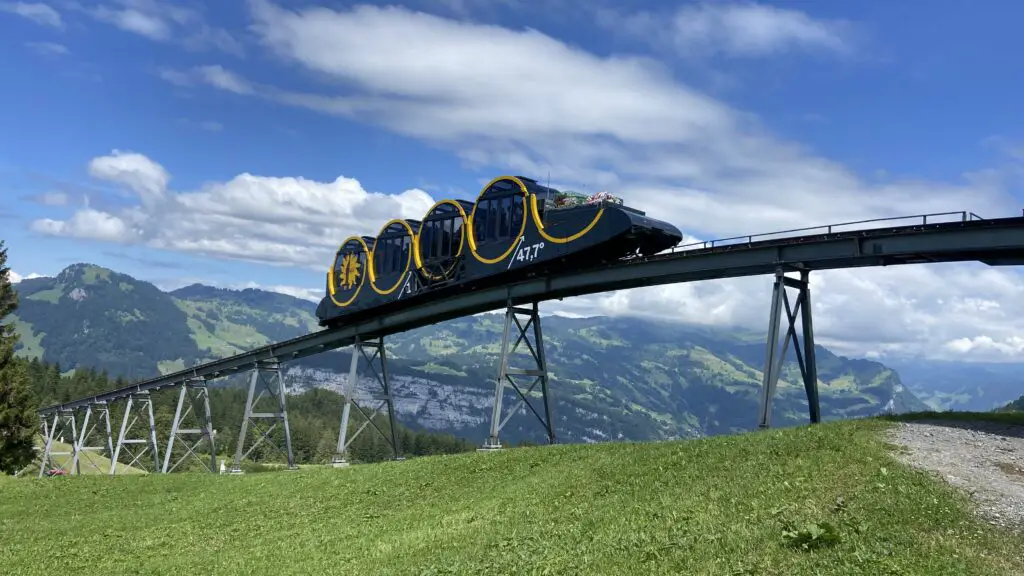 stoosbahn the steepest funicular in the world with self leveling cabins