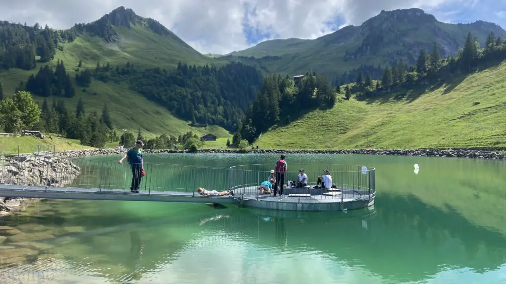 boardwalk platform at stoosseeli little stoos lake in stoos switzerland