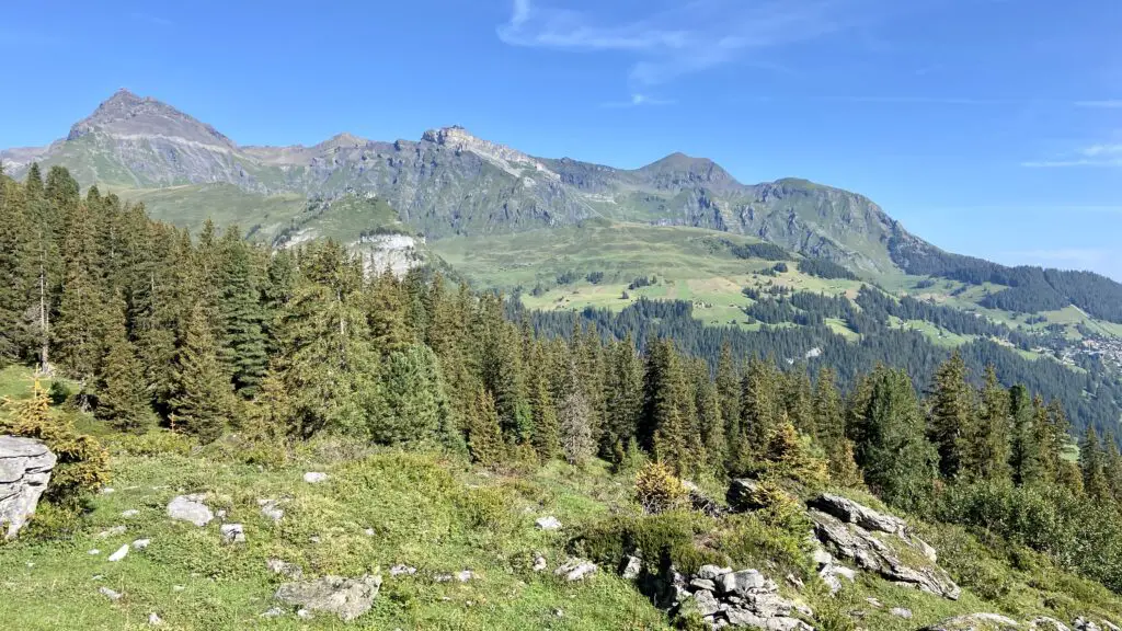 view of schilthorn birg gimmelwald and murren from the trail to tanzbodeli