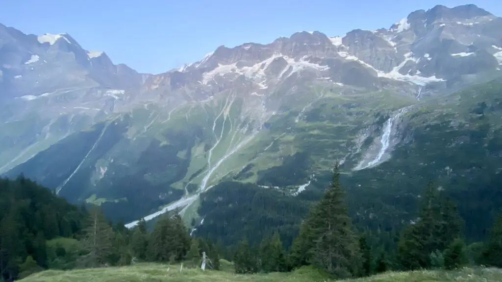 evening views of swiss alps and waterfalls from hotel obersteinberg switzerland