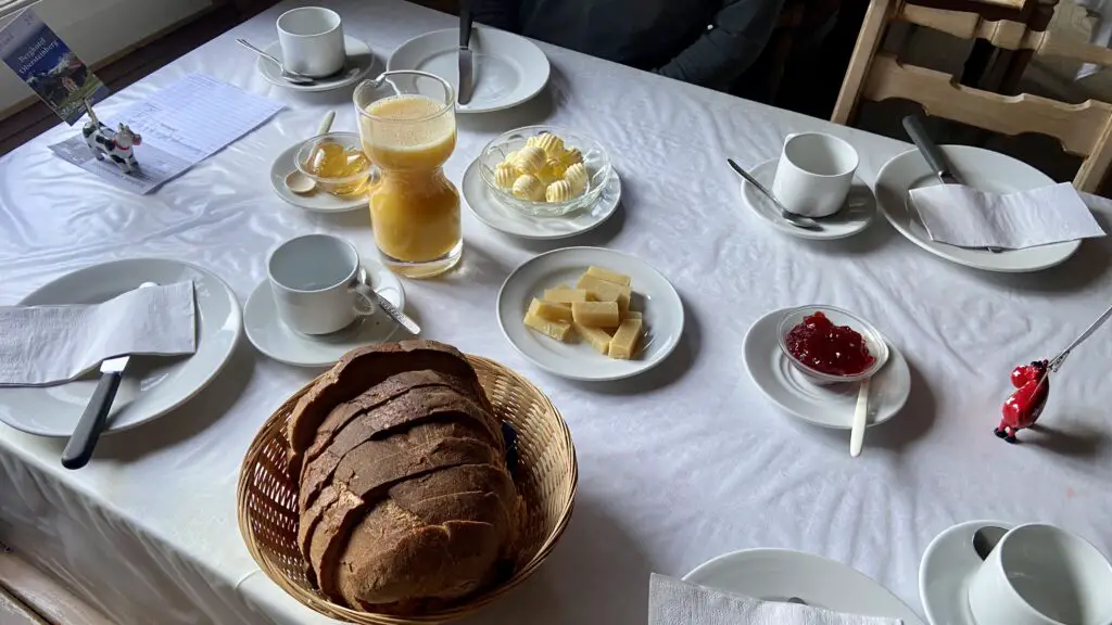 breakfast at hotel obersteinberg switzerland swiss cheese swiss bread swiss butter swiss jam