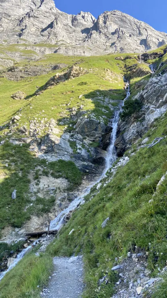 waterfall on the trail to oberhornsee switzerland