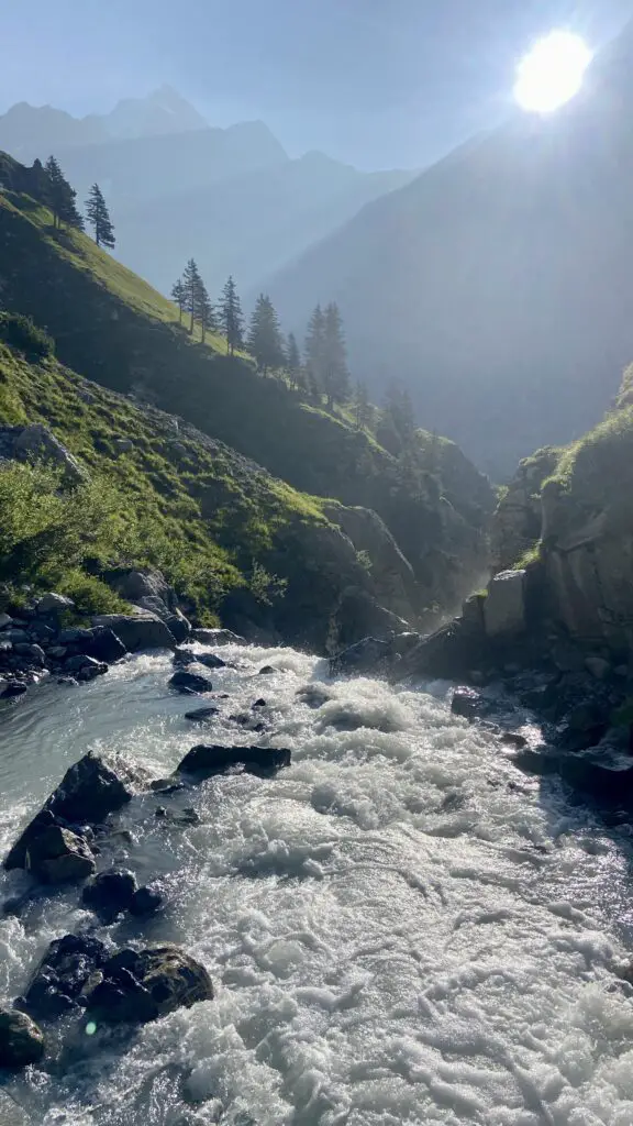 river and waterfall on the trail to oberhornsee switzerland