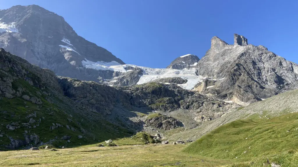 view of breithorn and swiss glacier from oberhornsee switzerland