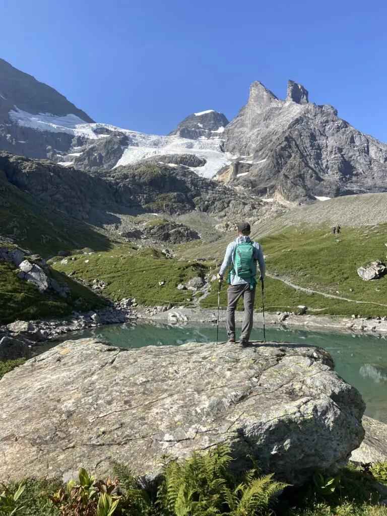 brett looking at oberhornsee and breithorn and glaciers in the swiss alps