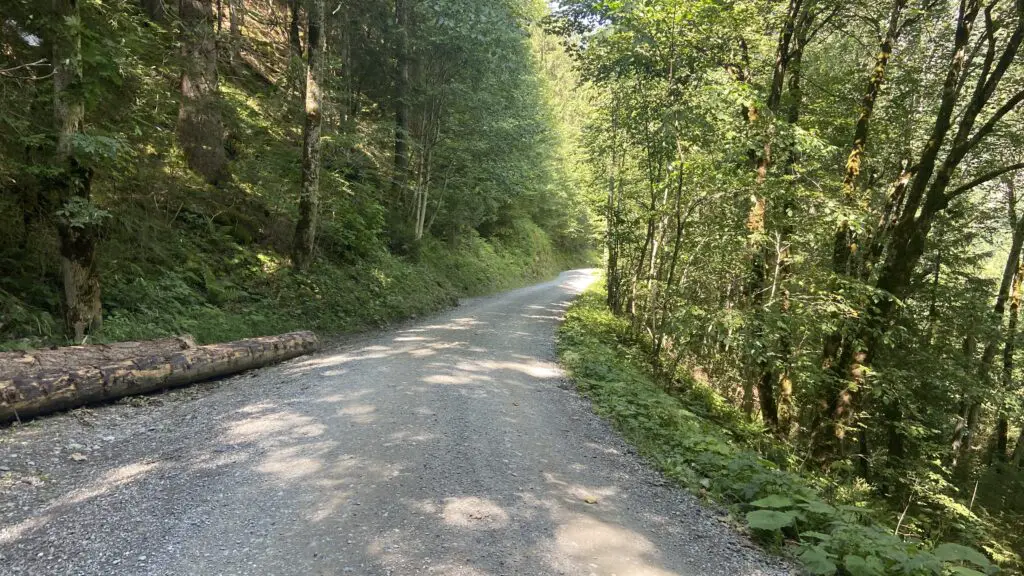 walking on the road from Trachsellauenen to stechelberg switzerland in lauterbrunnen valley