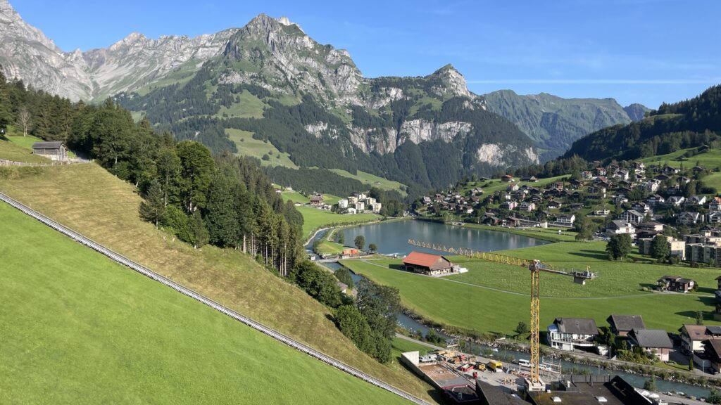 view of engelberg from the titlis cable car to trubsee