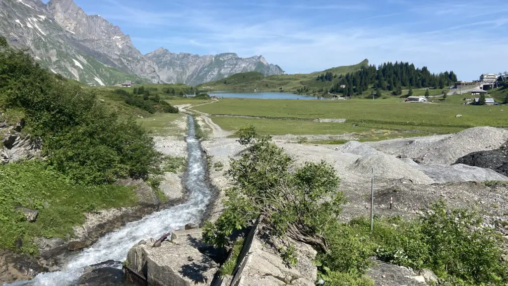 view of trübsee from stäubi waterfall