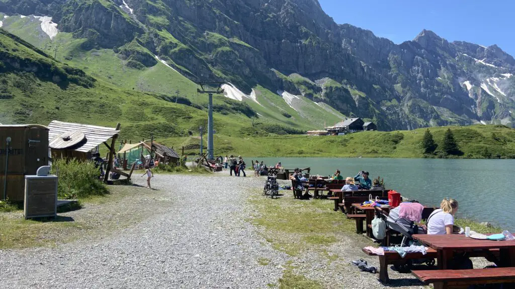 picnic tables at trübsee lake