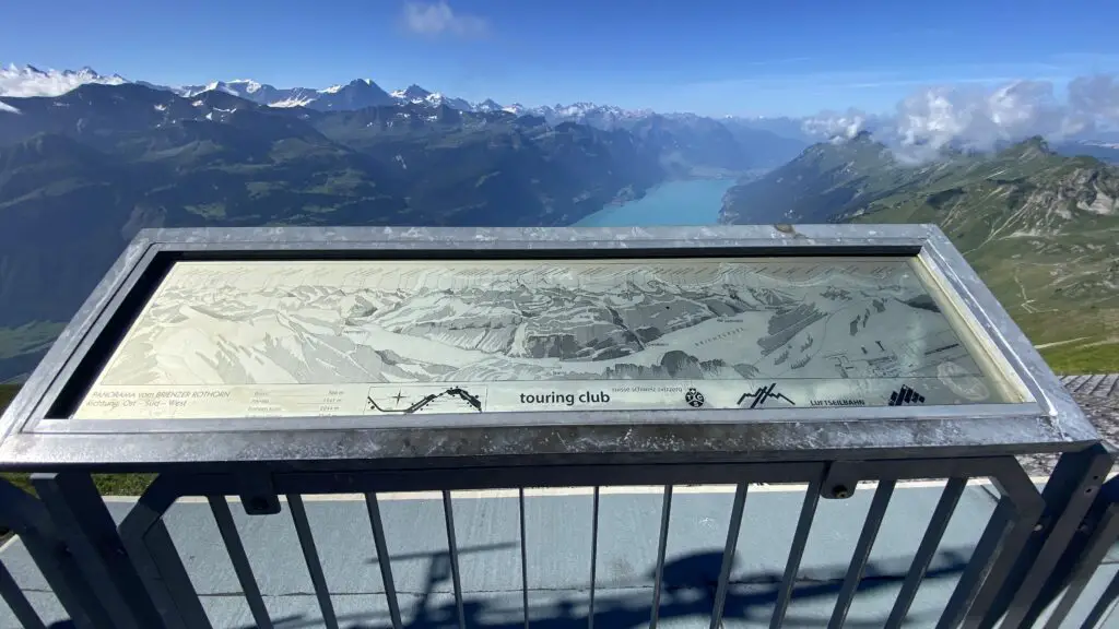 panoramic map of the swiss alps at brienzer rothorn on the ibex terrace