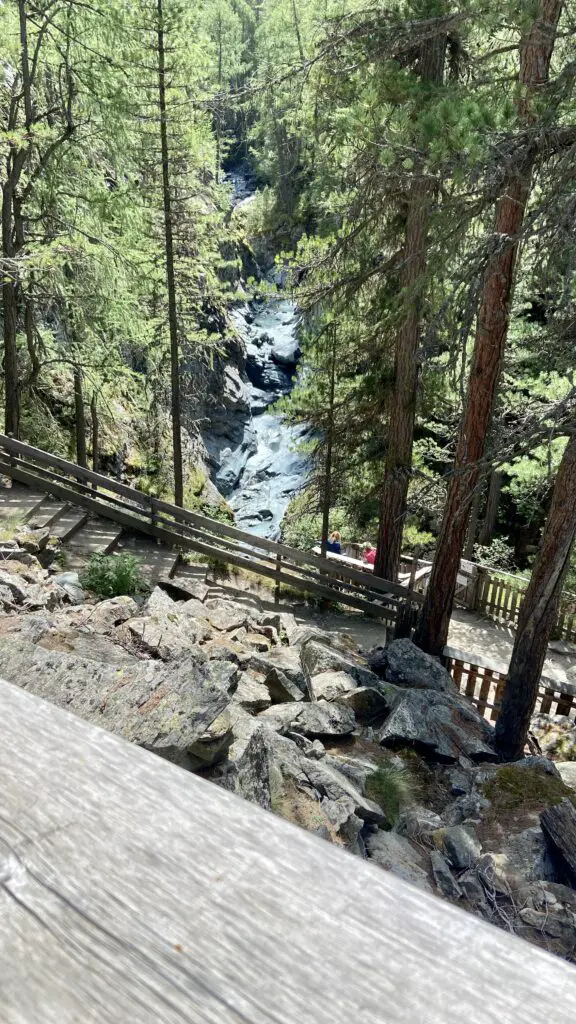 steps leading down to gorner gorge in zermatt switzerland