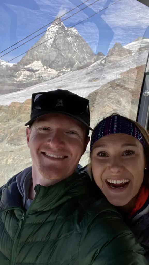 jana and brett aplins in the alps riding the matterhorn glacier ride in zermatt switzerland to matterhorn glacier paradise