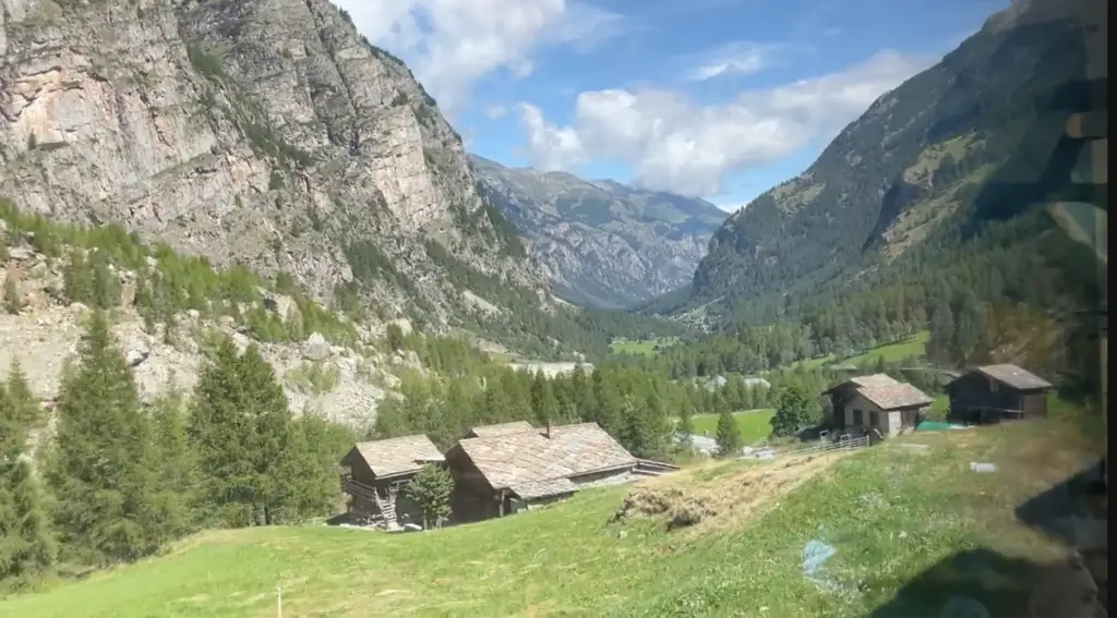 view of mattertal valley from glacier express between brig and zermatt