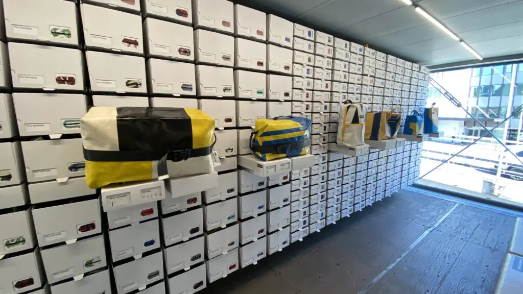 freitag bags in freitag tower in zurich switzerland