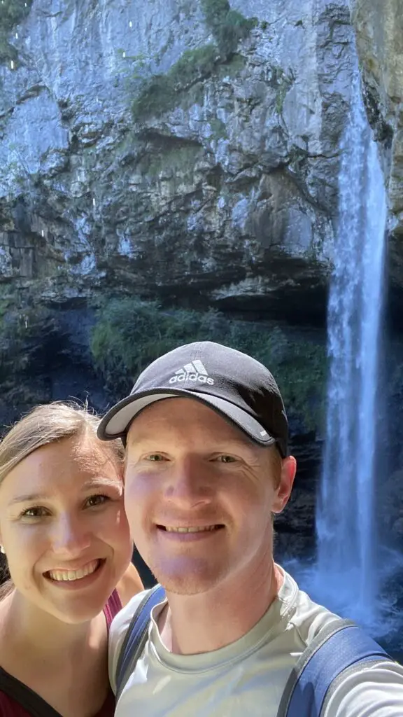 jana and brett at a waterfall in canton glarus switzerland