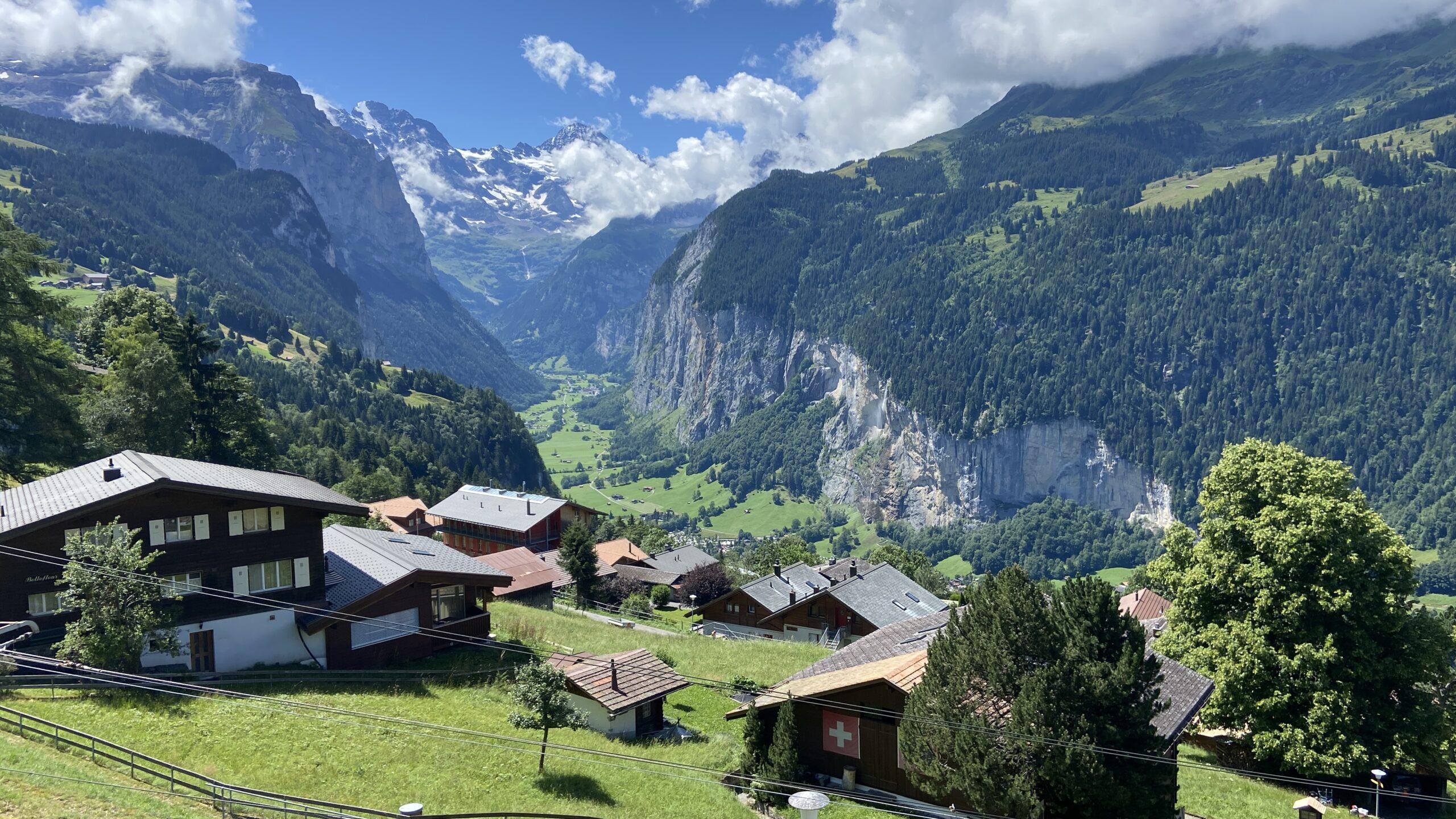 view of lauterbrunnen valley from wengen switzerland church viewpoint