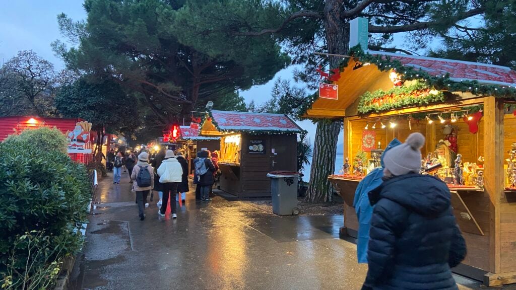 walking through montreux noel christmas market in switzerland