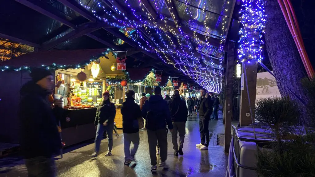 montreux noel swiss christmas market at night with christmas lights