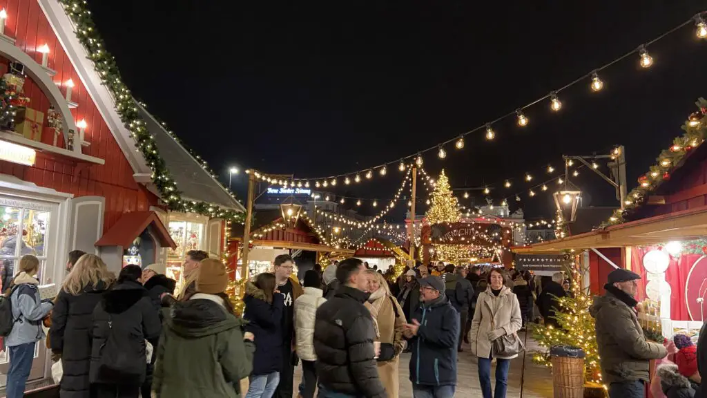 walking into zurich opera square christmas market in switzerland