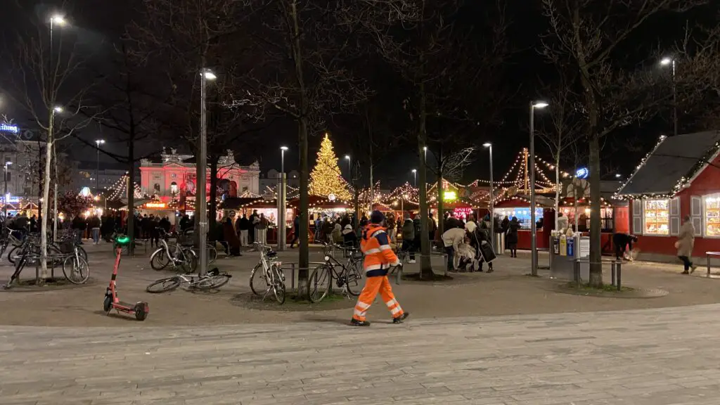 lights and market stalls at zurich weinachtsdorf christmas market in zurich switzerland