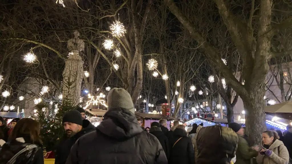 münsterplatz basel switzerland christmas market with christmas lights